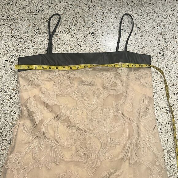 NWT Maeve by Anthropologie beige lace mini dress black leather trim US 12 - Picture 7 of 11